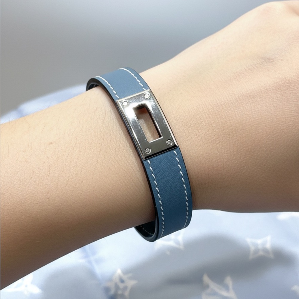 Hermes Kelly Blue Leather Bracelet with Silver Detail - Picture 8 of 8